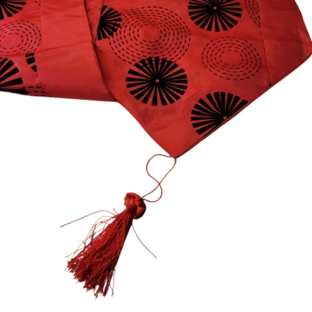 Red Rectangular Table Runner with Tassels - Picture 4 of 7